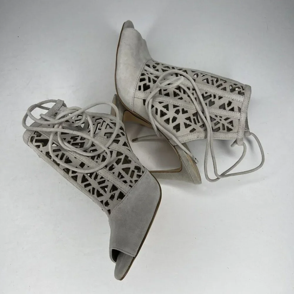 Gianni Bini Newbuck Soft Gray Suede Leather Cut-Out Heels Womens Size 7 - Picture 6 of 9